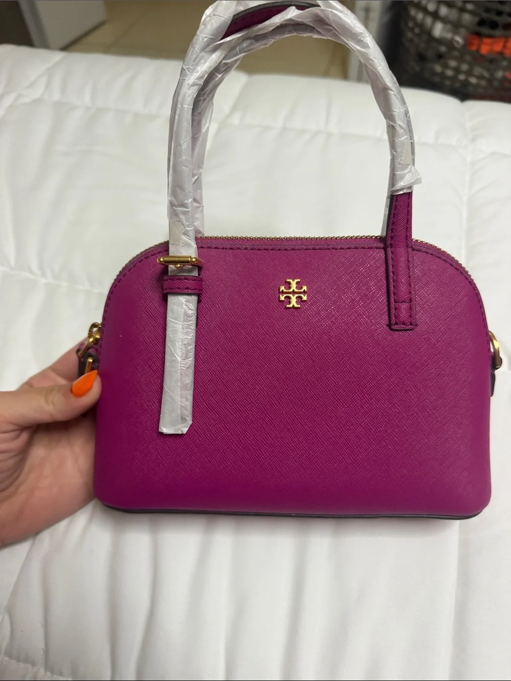 Tory Burch Kira Mini Dome Satchel in Magenta
